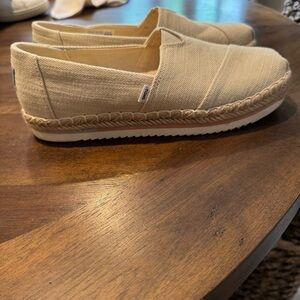 TOMS Natural Canvas Slip-Ons with Braided Sole 7.5